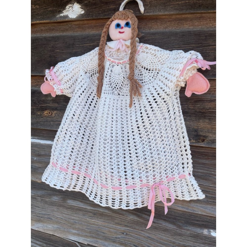 Antique Art Deco Crochet Baby Dress Silk Ribbons Crochet Doll Hanger - Picture 16 of 16